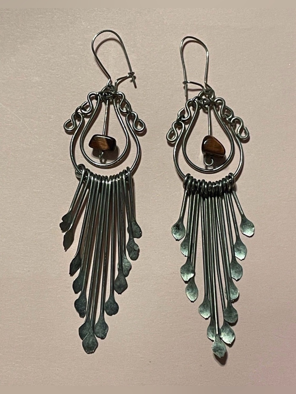 Silver Tone Stone Pierced Chandelier Earrings #7334